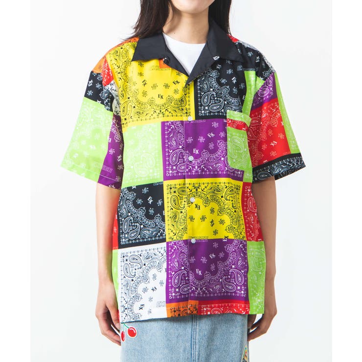 fr2golf 沖縄限定バンダナ柄シャツ　レディース EXIEEE】パッチワークバンダナ開襟シャツ(S)[品番：WG010075086]｜WEGO