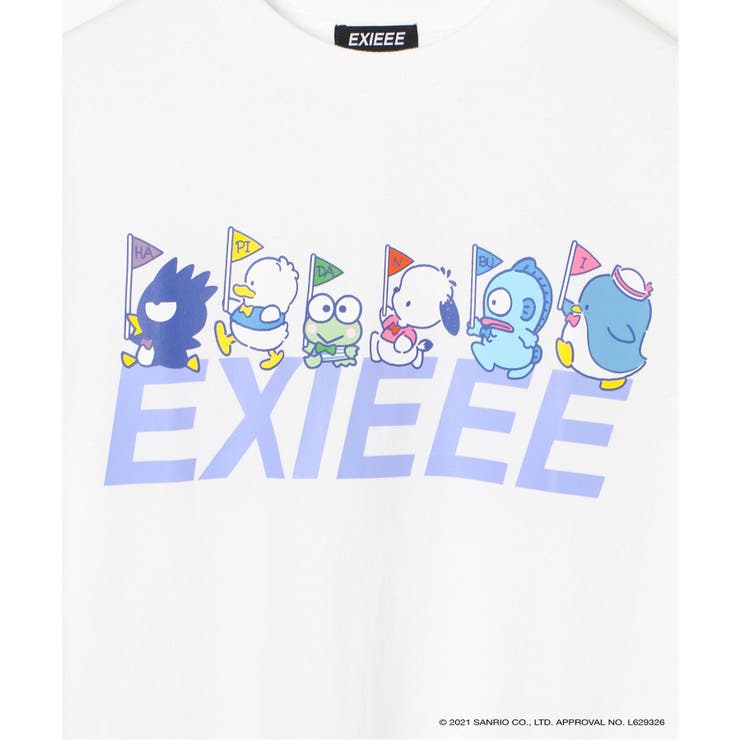 ラスト1点✩.稀少  EXIEEE × サンリオ コラボ Tシャツ EXIEEE】サンリオキャラクターズコラボはぴだんぶいロゴTシャツ[品番