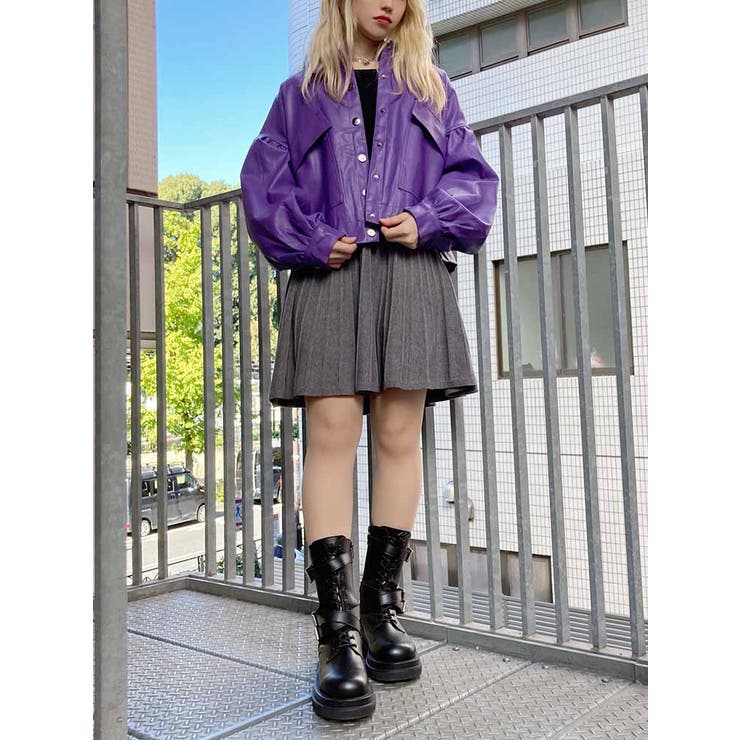 Figments】クロップドフェイクレザージャケット[品番