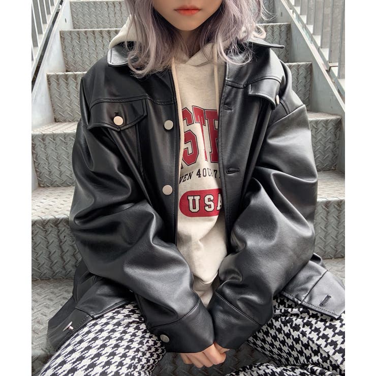 フェイクレザーオーバージャケット 韓国 韓国ファッション
