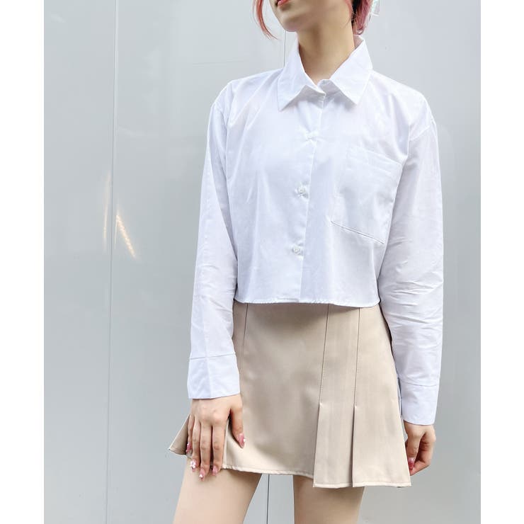 特別価格 クロップドシャツ 韓国 韓国ファッション[品番：WG010085953 シャツ+ブラウス(長袖+七分)