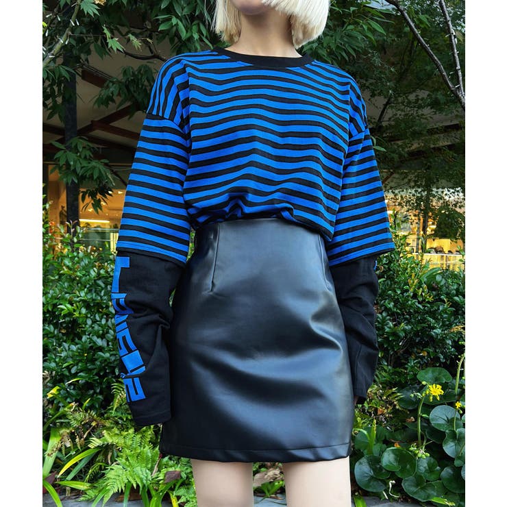 フェイクレザー台形ミニスカート 韓国 韓国ファッション[品番