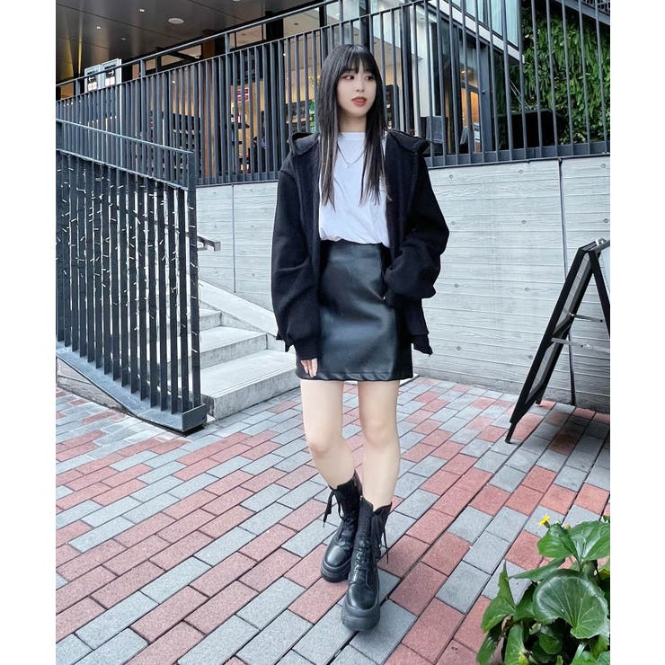 フェイクレザー台形ミニスカート 韓国 韓国ファッション