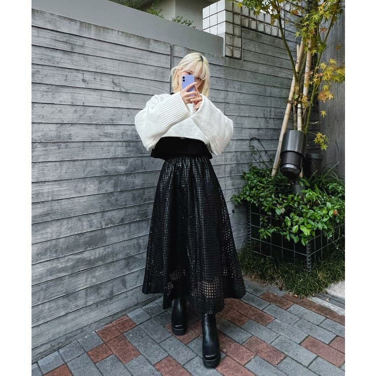 【PHILOSOPHY】★フェイクレザーレーススカート★黒★ フェイクレザーリボンスカート【期間限定価格】 | レディース服