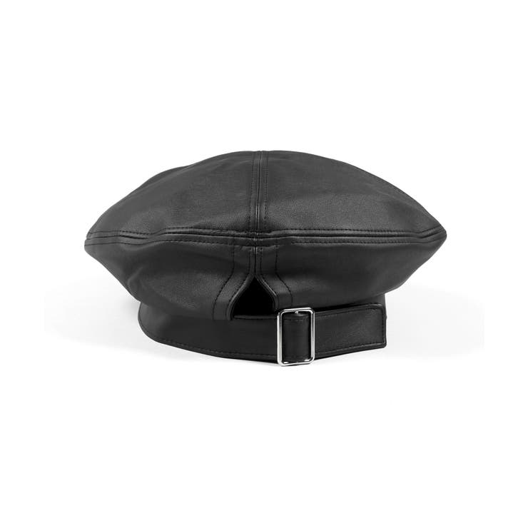 レディース黒ベレー帽革 - 帽子