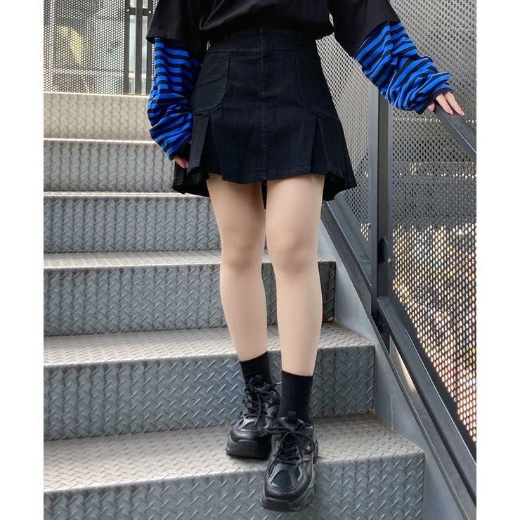 プリーツヘムデニムミニスカート 韓国 韓国ファッション