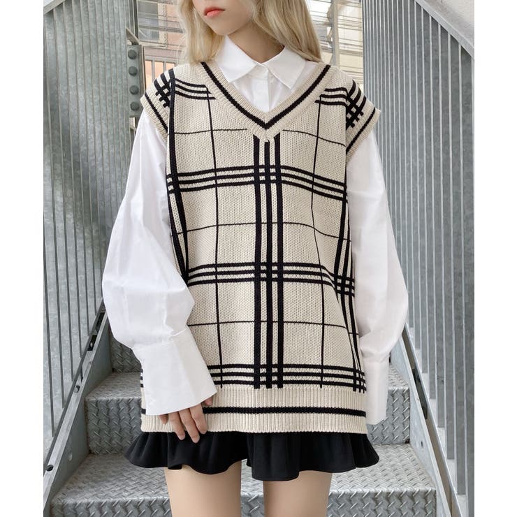 Figments】チェックニットベスト[品番：WG010082780]｜WEGO