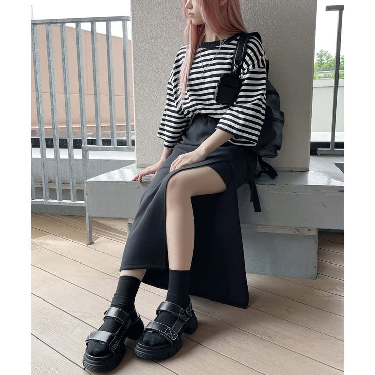 【earth】inscrire Tシャツ　ボーダーパンツセット セール】DRAW CORD MULTI BORDER TEE / ドローコードマルチ