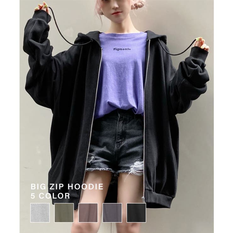 キーネックカラープルパーカー 韓国 韓国ファッション[品番