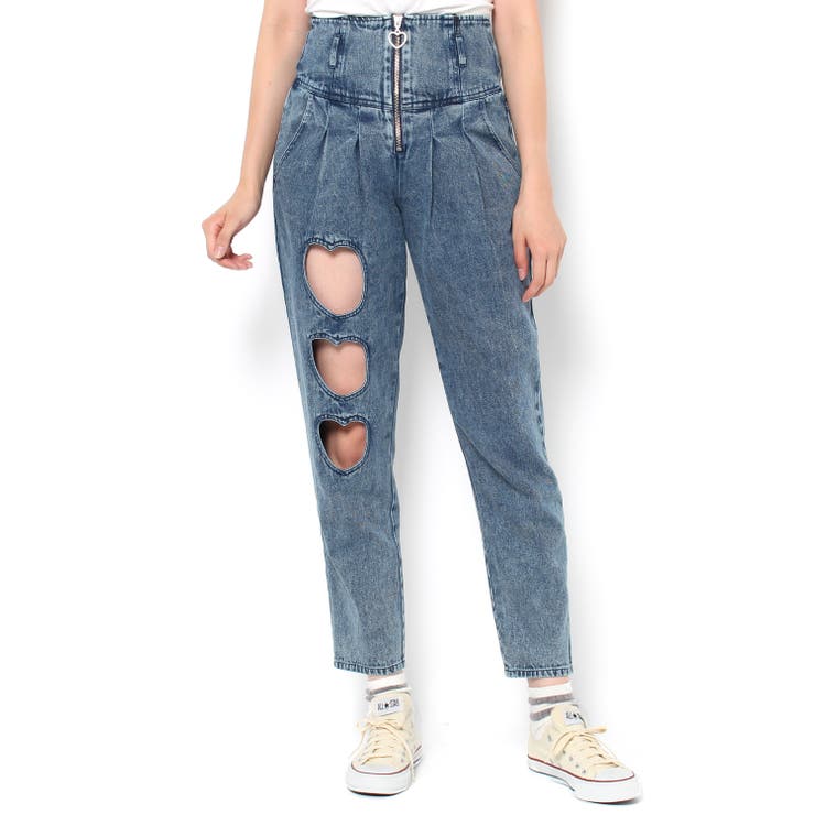 デニム中濃加 | WEGO/ハートクリ抜キZIPパンツ | WEGO【WOMEN】