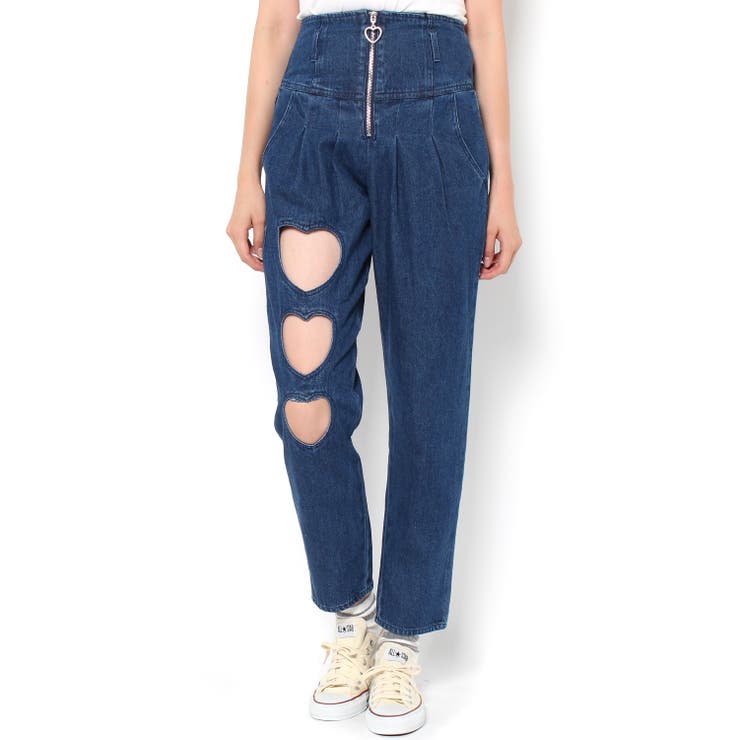 デニム中濃色 | WEGO/ハートクリ抜キZIPパンツ | WEGO【WOMEN】