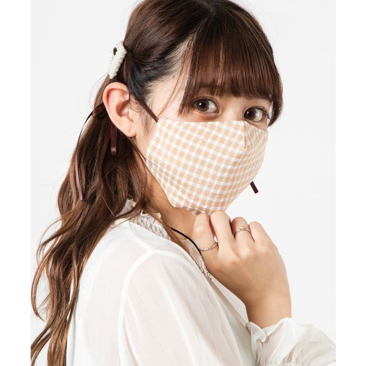 ベージュ | ギンガムサテンリボンマスク LG20AU09-G5759 | WEGO【WOMEN】