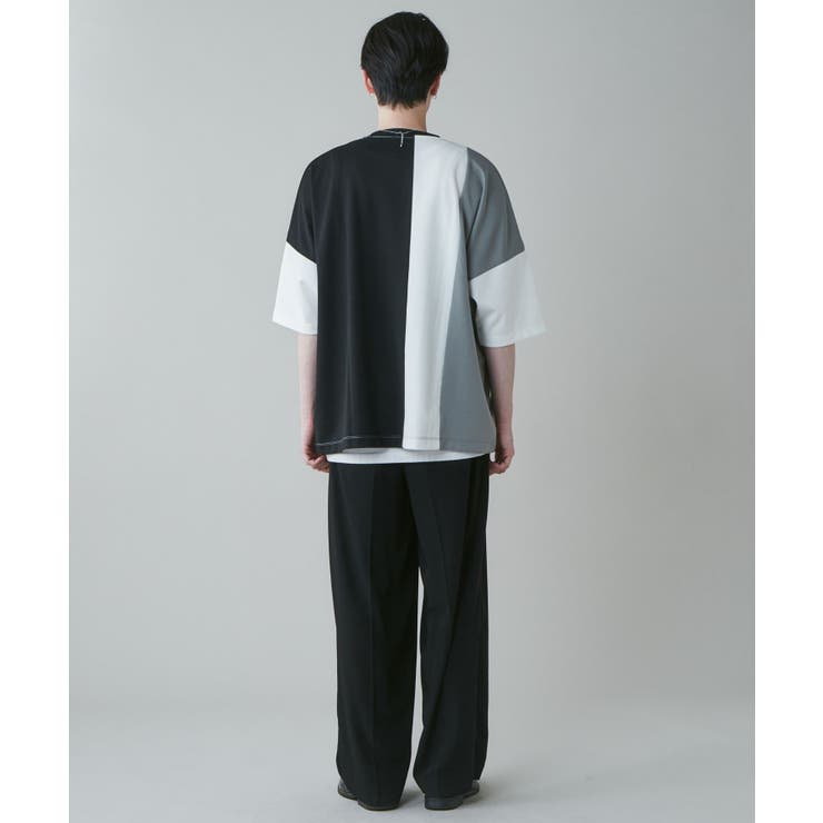 【 】カラーブロック クルーネック ロゴ Tシャツ♪ カラーブロック パッチワーク クルーネックTシャツ（長袖