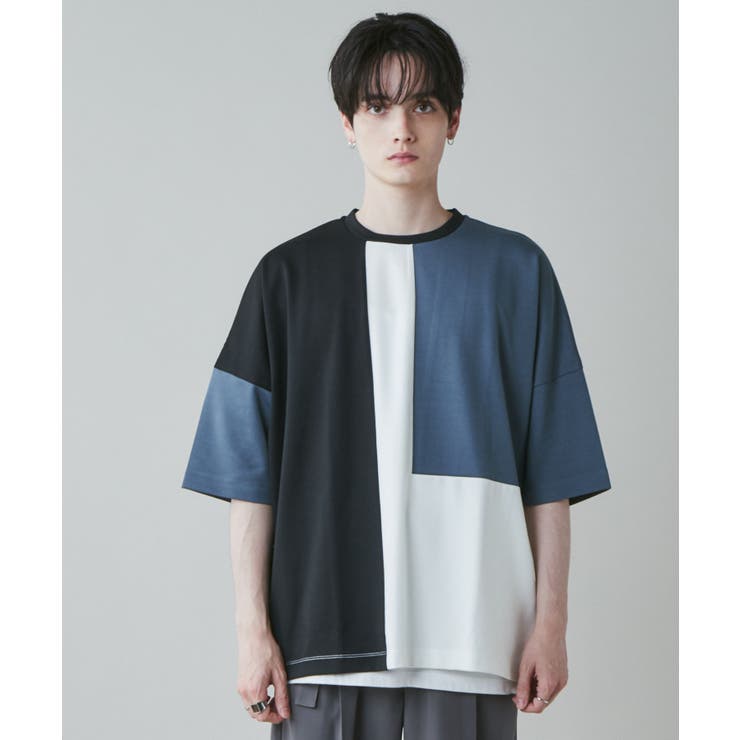 【 】カラーブロック クルーネック ロゴ Tシャツ♪ カラーブロック Tシャツ （Tシャツ）｜COMME CA MEN / コムサ