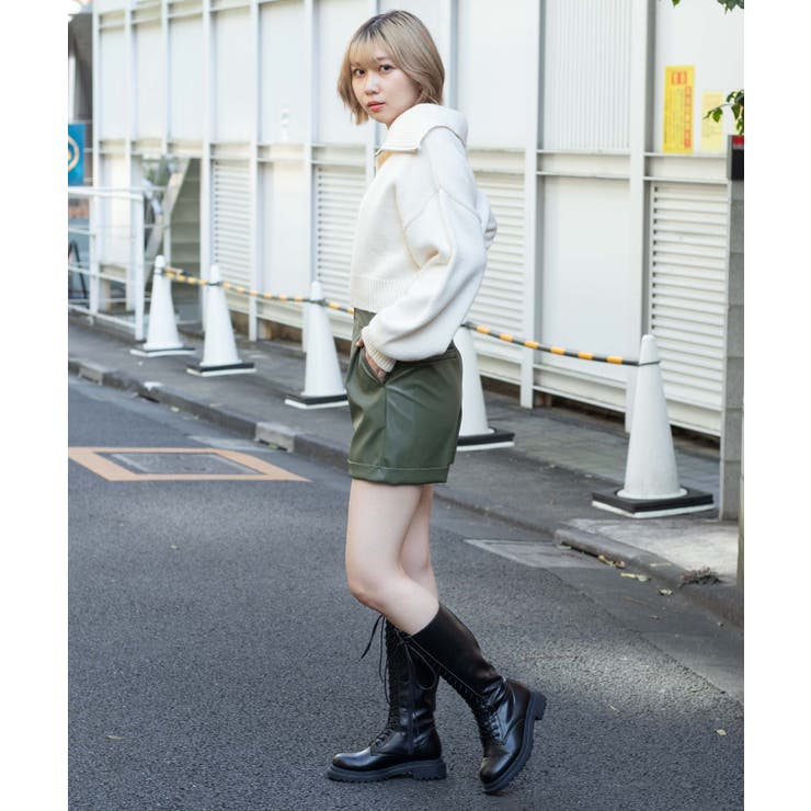 フェイクレザーショートパンツ 韓国 韓国ファッション[品番