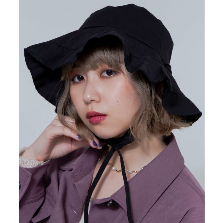 黒いフリルデザインのカジュアルハットワンダフルワールドピコフリル帽子 黒いフリルデザインのカジュアルハットワンダフルワールドピコフリル