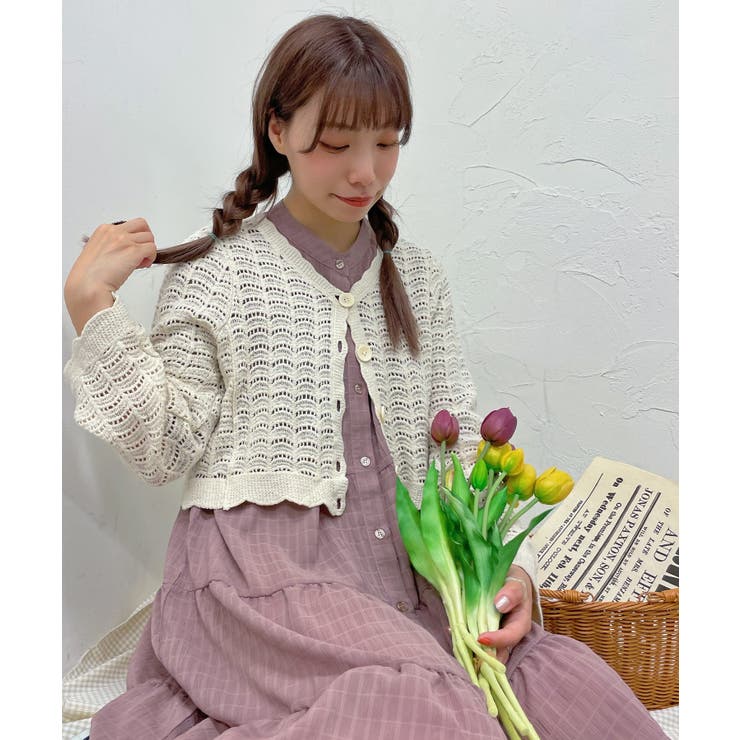 透かし編み裾フリルカーディガン[品番：WG010081774]｜WEGO