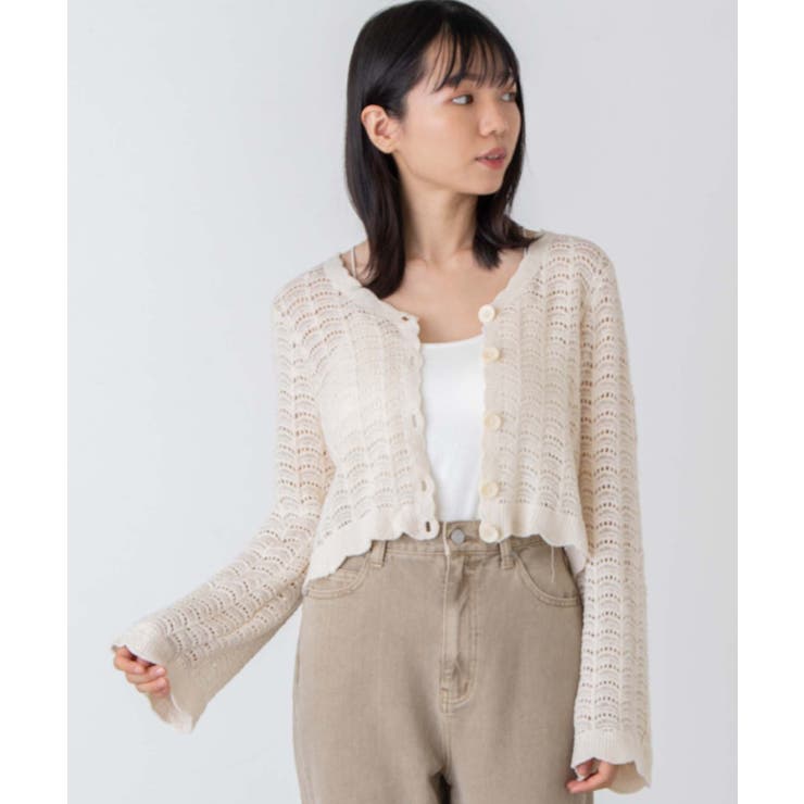 透かし編み裾フリルカーディガン[品番：WG010081774]｜WEGO