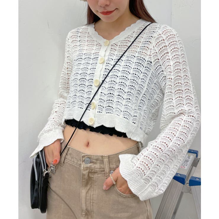 透かし編み裾フリルカーディガン[品番：WG010081774]｜WEGO