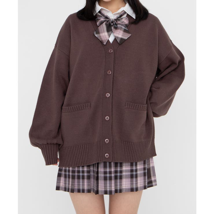 柄4(ブラウン2) | スクールニットカーディガン 制服カーディガン オーバーサイズ | WEGO【WOMEN】