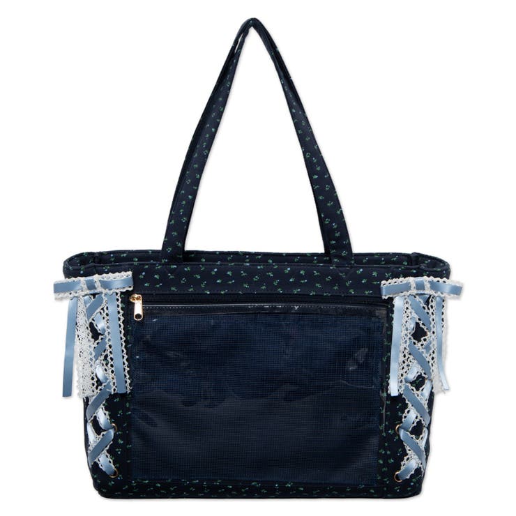 ネイビー：花柄 | ガーリーレースアップ痛バッグS | WEGO【WOMEN】