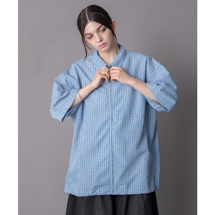 ブルーチェック１ | ミニオンブレZIPシャツ（SS） | WEGO【MEN】