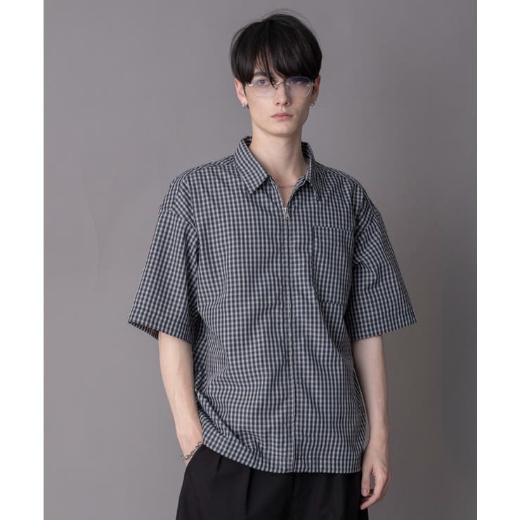ブラックチェック１ | ミニオンブレZIPシャツ（SS） | WEGO【MEN】