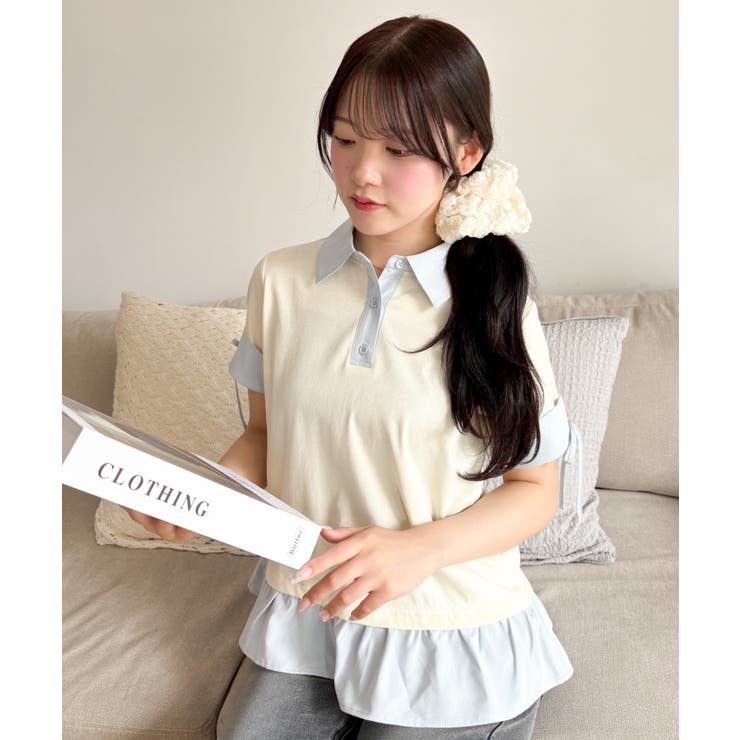 ホワイトアイボリー | ヘムフリルシャツドッキングTシャツ | WEGO【WOMEN】