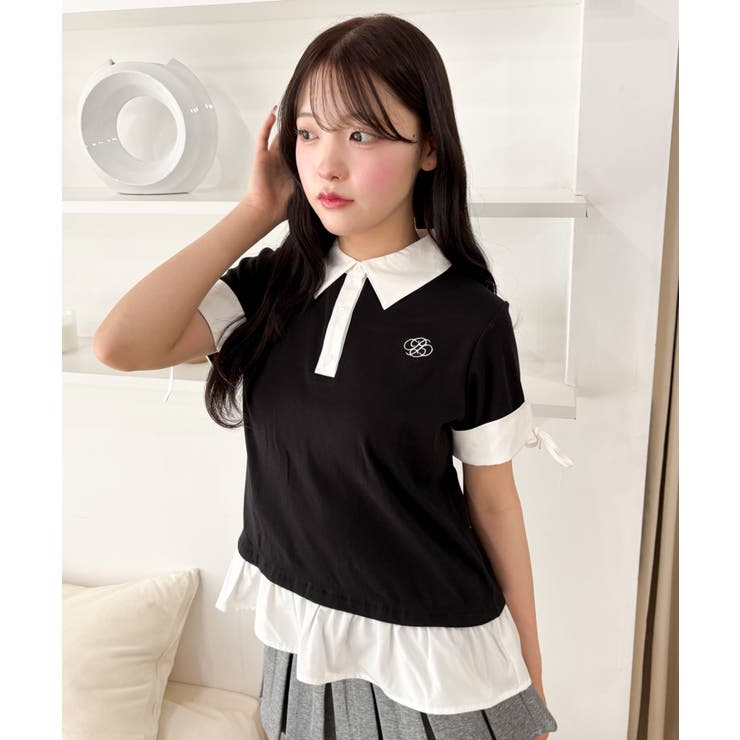ブラック | ヘムフリルシャツドッキングTシャツ | WEGO【WOMEN】