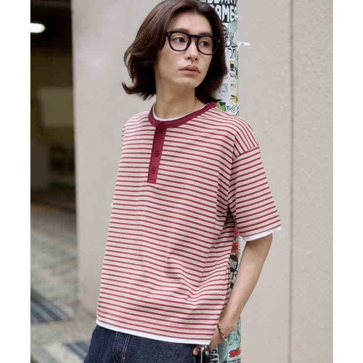 レッドボーダー | ボーダーヘンリーネックT（SS） | WEGO【MEN】