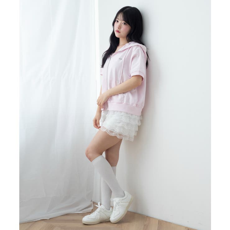 レースパイピング半袖パーカー | WEGO【WOMEN】 | 詳細画像1 