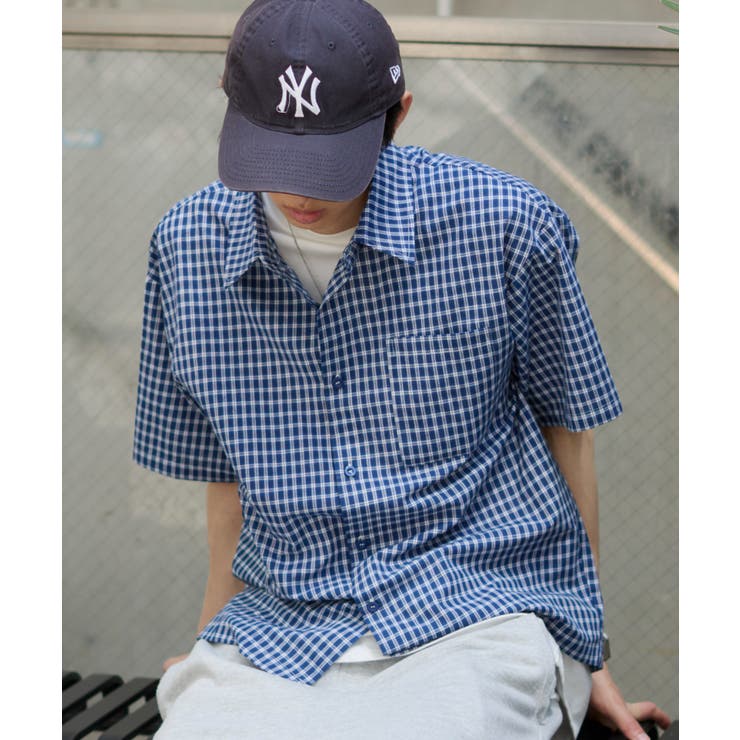 ブルーチェック１ | クロップドSSマイクロチェックシャツ | WEGO【MEN】