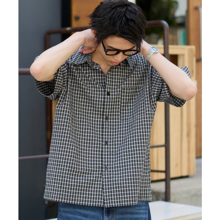 ブラックチェック１ | クロップドSSマイクロチェックシャツ | WEGO【MEN】