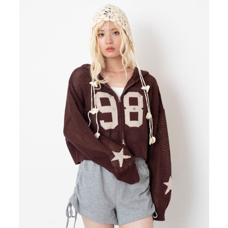 ブラウン | ナンバリングメッシュニットパーカー | WEGO【WOMEN】