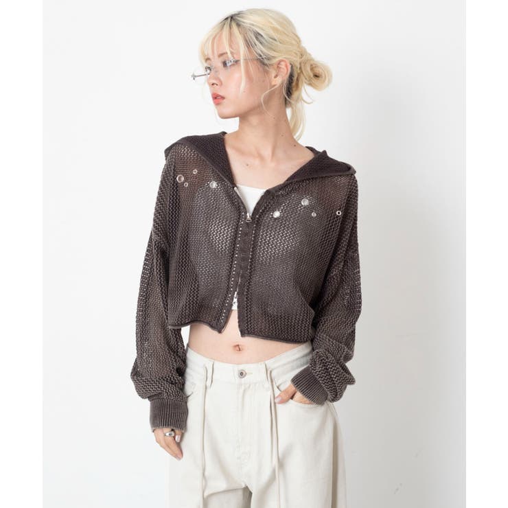 ブラウンソノタ | ハトメメッシュニットショートパーカー | WEGO【WOMEN】