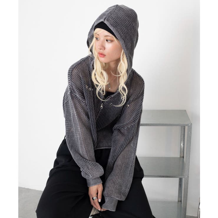 スミクロ | ハトメメッシュニットショートパーカー | WEGO【WOMEN】