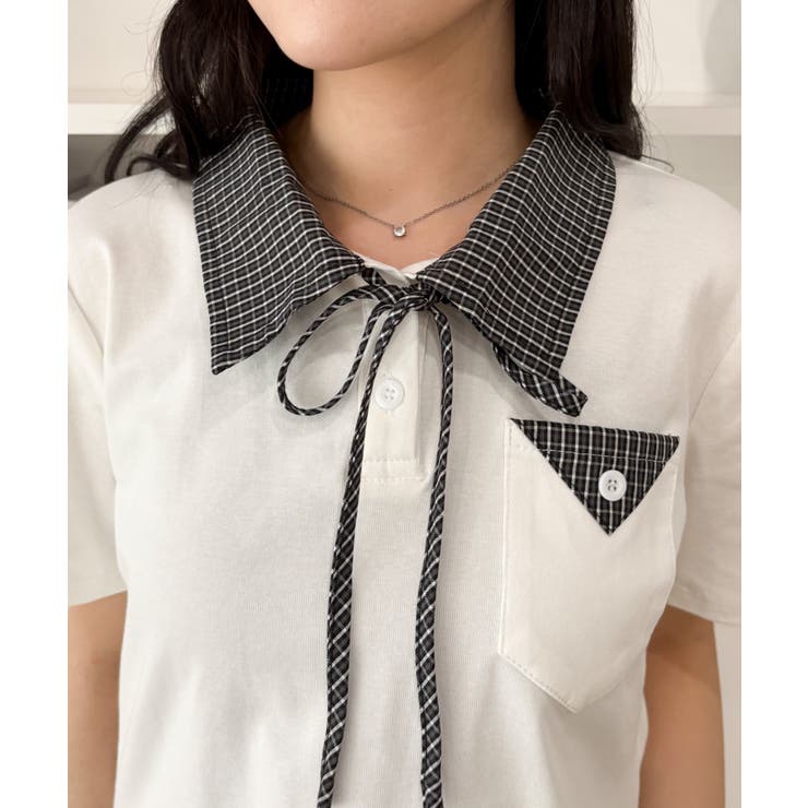 チェックキリカエリボンタイTシャツ | WEGO【WOMEN】 | 詳細画像3 