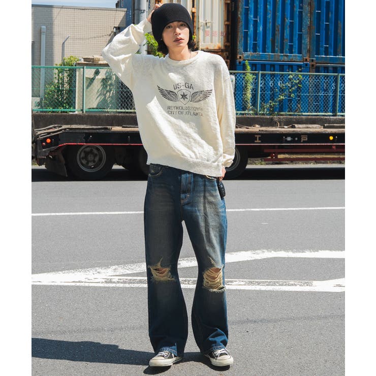 ステンシルロゴグラフィックニットプルオーバー | WEGO【MEN】 | 詳細画像10 