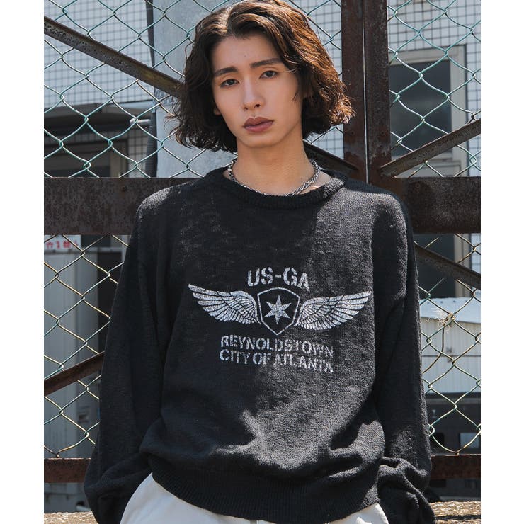 ステンシルロゴグラフィックニットプルオーバー | WEGO【MEN】 | 詳細画像14 