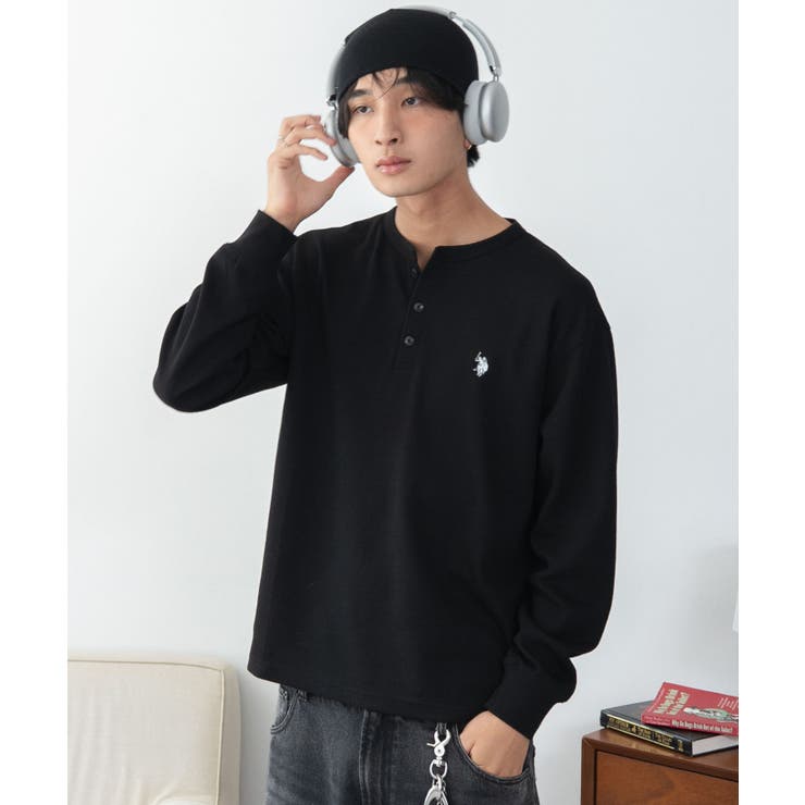 ブラック | U.S.POLO ASSN.ヘンリーネックロンT | WEGO【MEN】