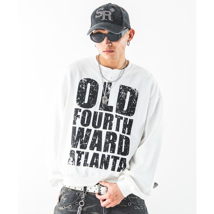ホワイト | ブリーチビッグロゴヘンリ-ネックプルオーバー | WEGO【MEN】