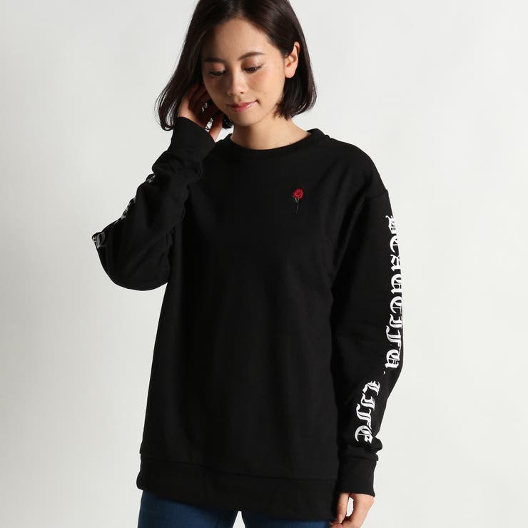 バラ刺繍袖プリントスウェット[品番：WG010017317]｜WEGO【WOMEN
