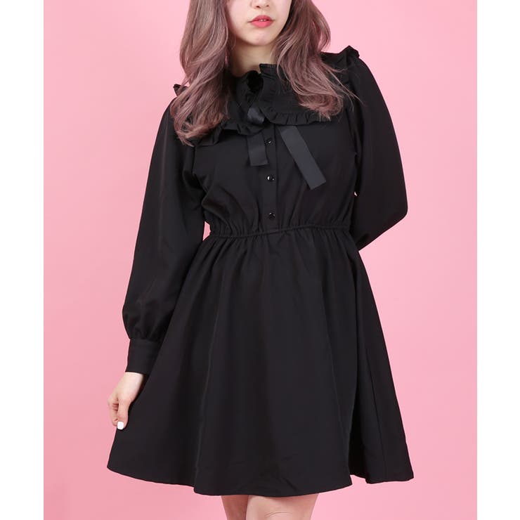 エステラケーコットンブラックワンピース 半袖フリル A73 エステラケーコットンブラックワンピース 半袖フリル A73