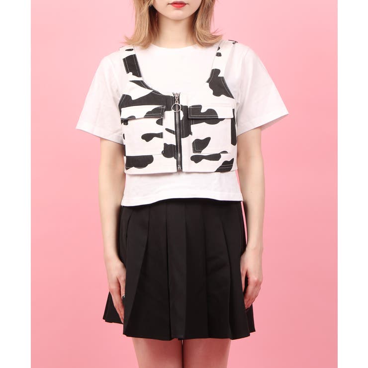 WC】【2点セット】牛柄ビスチェセットTシャツ[品番：WG010073905