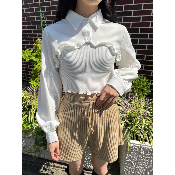 WC】ショートフリルブラウス 韓国 韓国ファッション[品番：WG010082151