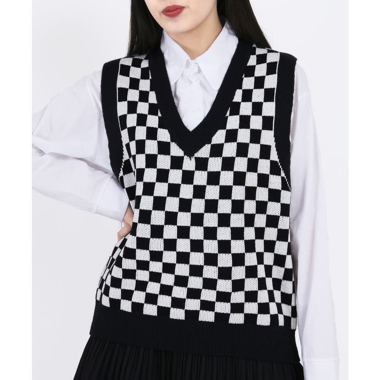 Wc チェッカーニットベスト 韓国 韓国ファッション 品番 Wg Wego Women ウィゴー のレディースファッション通販 Shoplist ショップリスト