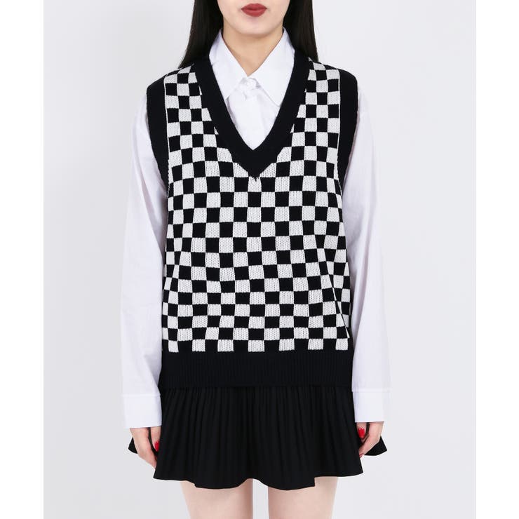 Wc チェッカーニットベスト 韓国 韓国ファッション 品番 Wg Wego Women ウィゴー のレディースファッション通販 Shoplist ショップリスト