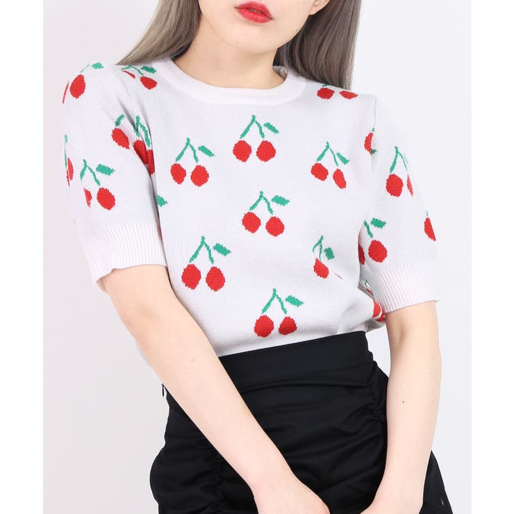 WC】チェリー半袖ニットトップス[品番：WG010079996]｜WEGO【WOMEN