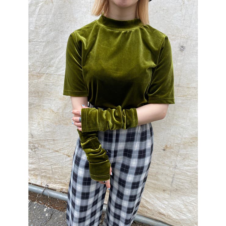 ✼ BLACK PEACE NOW * アームカバー付きベロア加工トップス アームカバーベロアトップス 韓国 韓国ファッション[品番：WG010085499