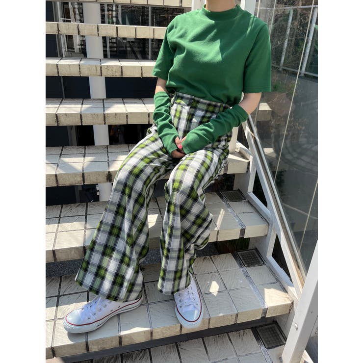 グリーン | 【秋 冬 先行予約】【WC】チェックワイドパンツ 韓国 韓国ファッション | WEGO【WOMEN】
